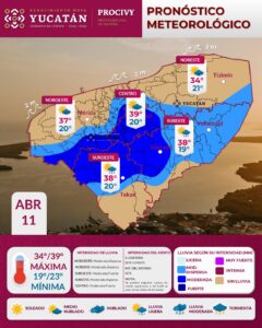 Pronostican lluvias vespertinas y temperaturas cercanas a 40°C en Yucatán