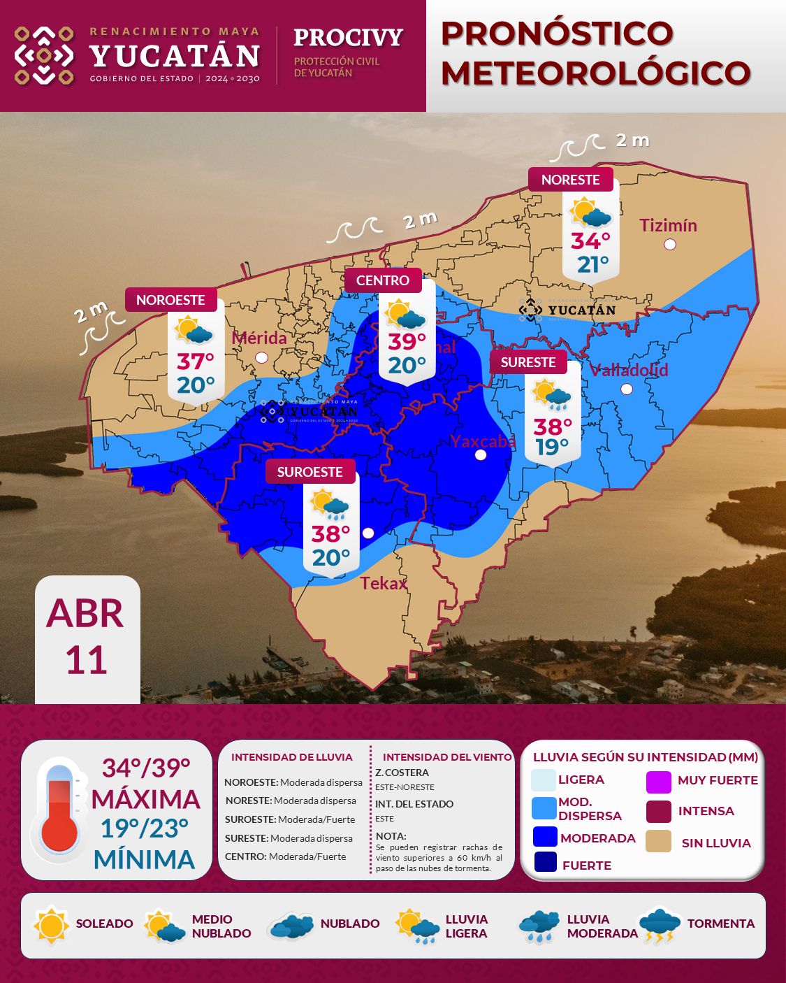 Pronostican lluvias vespertinas y temperaturas cercanas a 40°C en Yucatán Pronostican lluvias vespertinas y temperaturas cercanas a 40°C en Yucatán