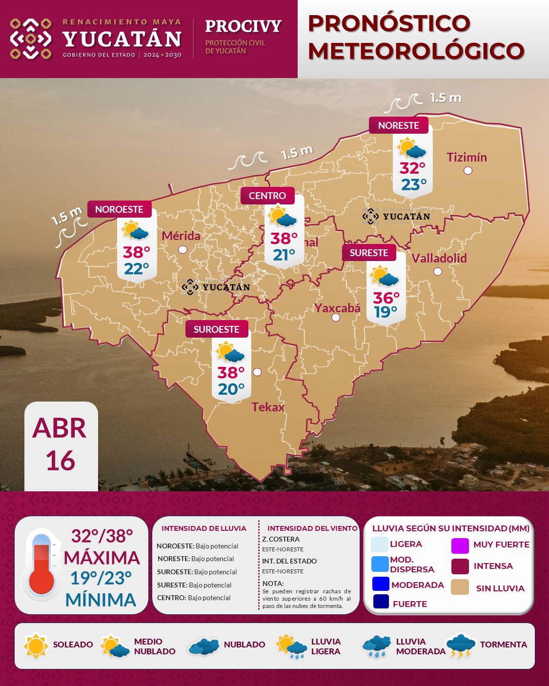 Calor intenso en el interior y brisa fresca en la costa de Yucatán