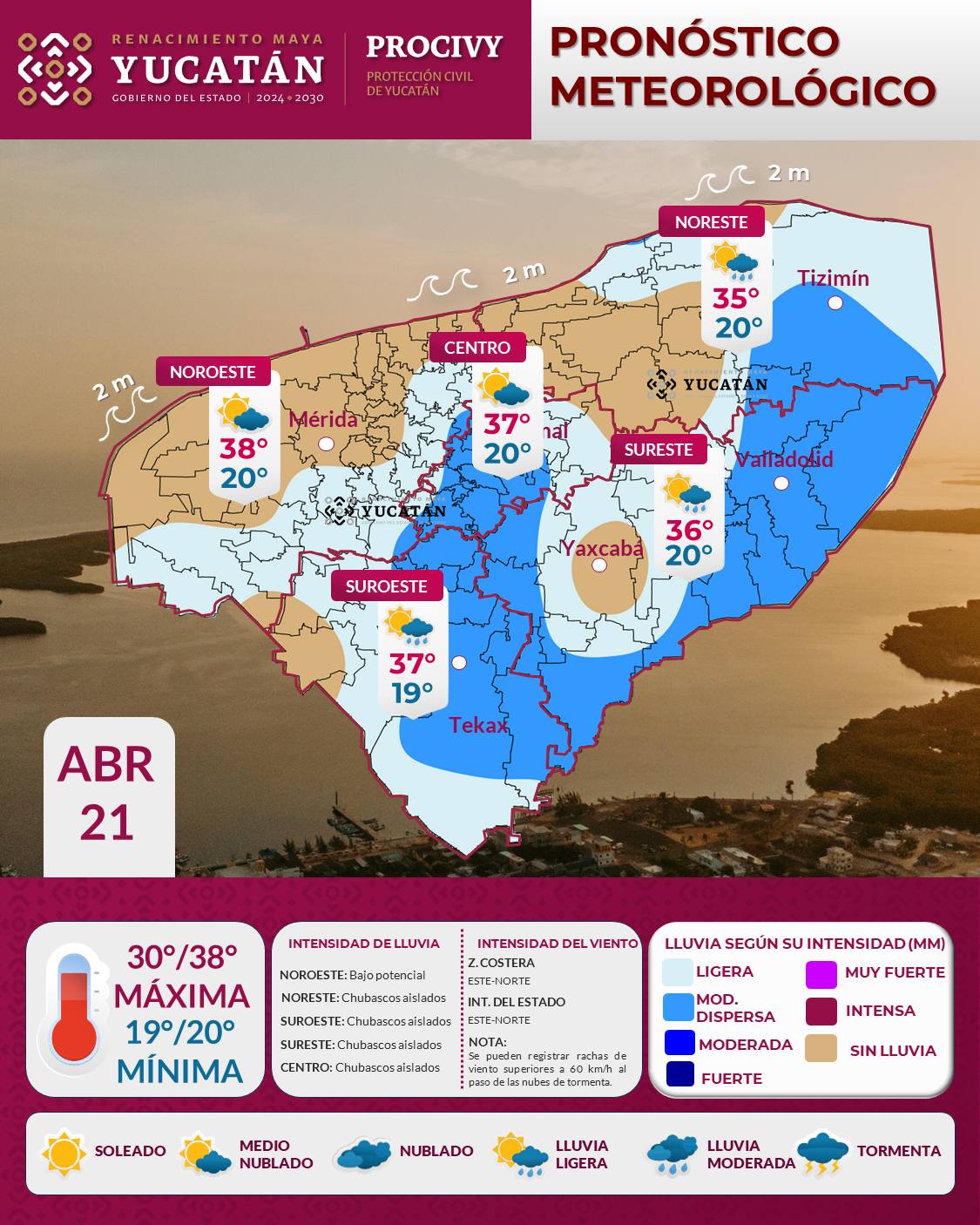 Oleaje de hasta 2 metros y rachas fuertes este martes
