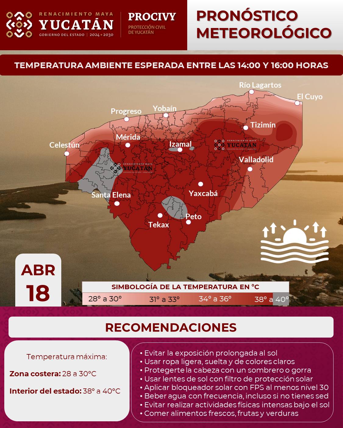Yucatán enfrentará sábado con calor de hasta 40 grados