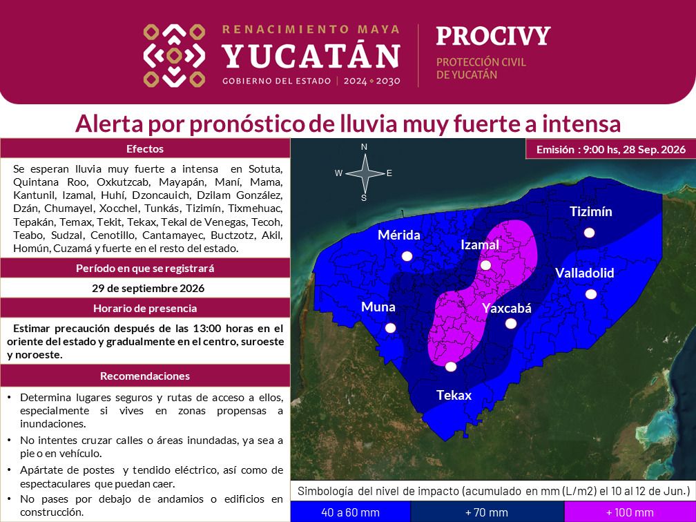Procivy llama a tomar precauciones ante lluvias intensas en Yucatán Procivy llama a tomar precauciones ante lluvias intensas en Yucatán