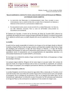 Salud suspende el contacto con el agua en seis lagos artificiales de Mérida; los parques siguen abiertos